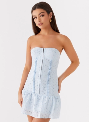 Bloomsbury Bustier Mini Dress - Blue Wrap Glow Happy Scent