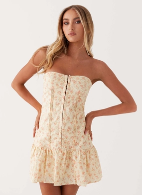 Timeless Comfort Bloomsbury Bustier Mini Dress - Yellow Ditsy Floral