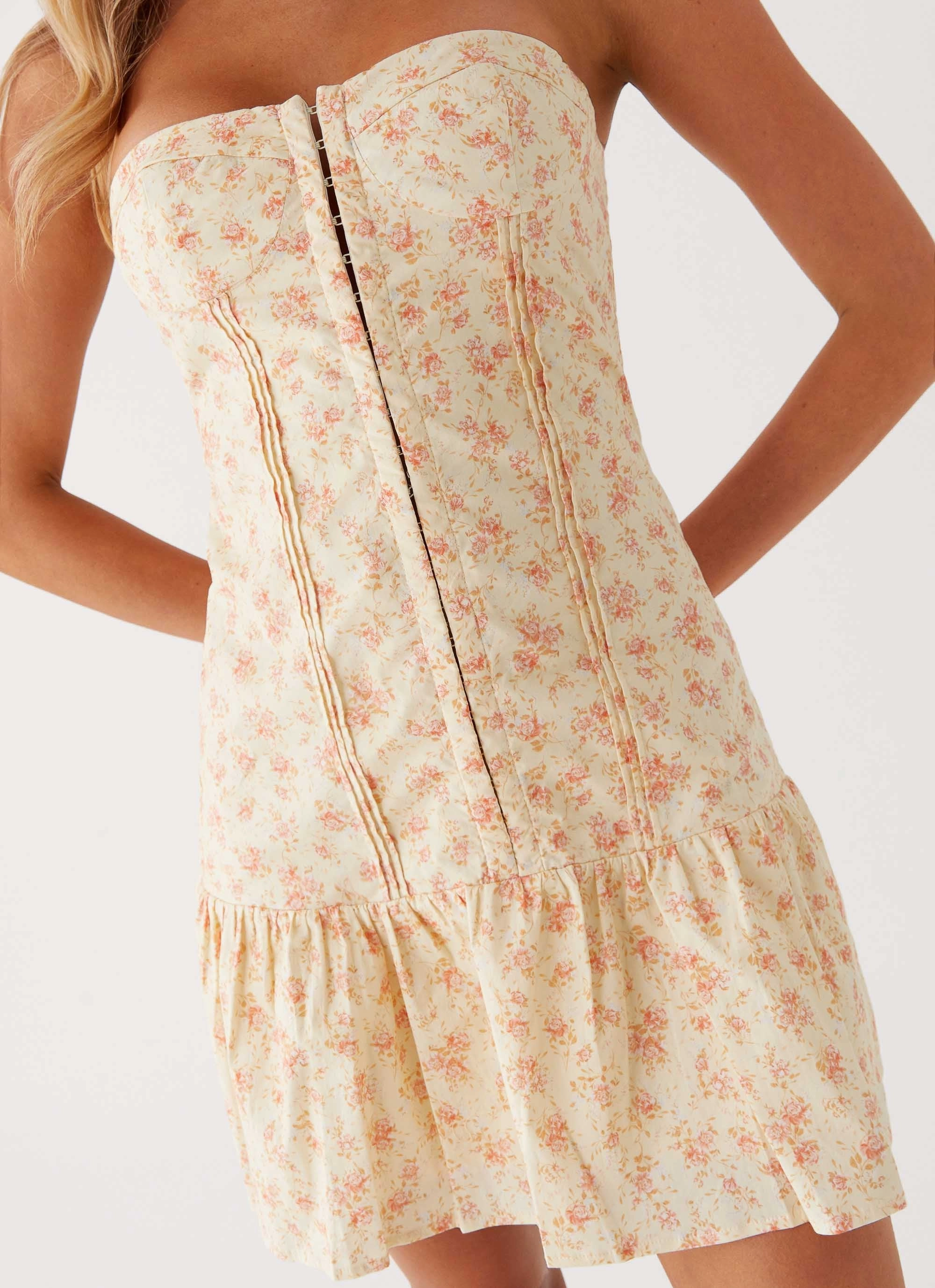 Bloomsbury Bustier Mini Dress - Yellow Ditsy Floral Stylish Touch Fair-Trade