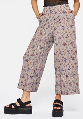 Blossom Floral Tile Printed Wide Leg Culotte Trousers Breathable Motion