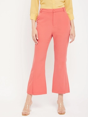 Madame Solid Coral Bootcut Trousers Basic Style Easy Flex Design