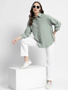 Madame Dusty Green Regular Full Sleeve Shirt Tall Length Youthful Style