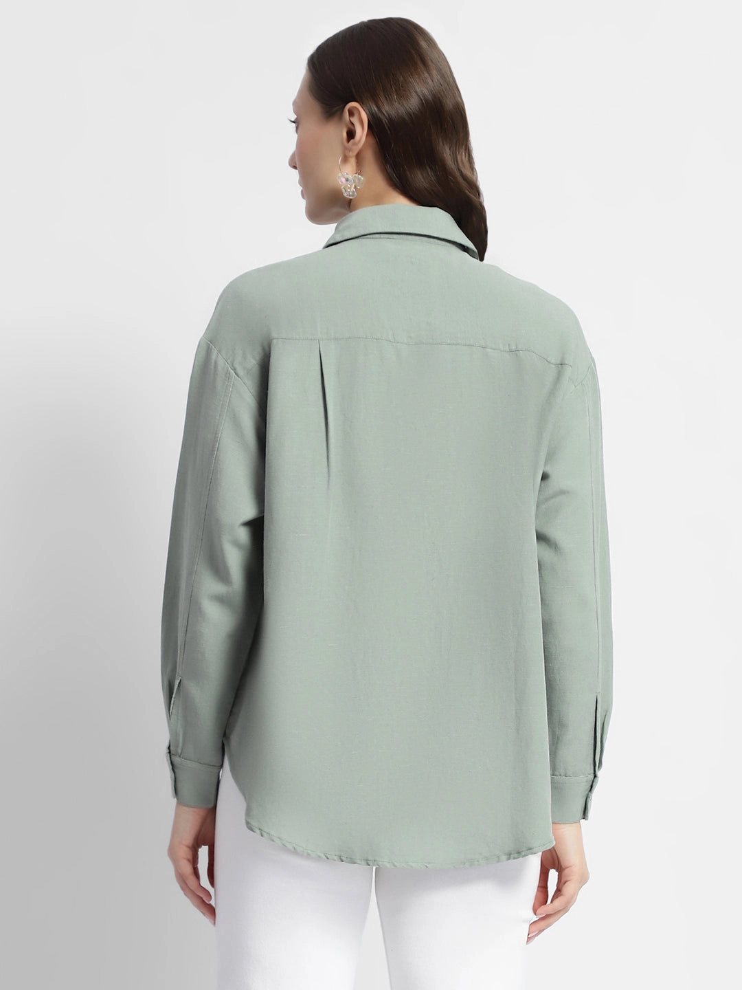 Madame Dusty Green Regular Full Sleeve Shirt Adjustable Cuffs