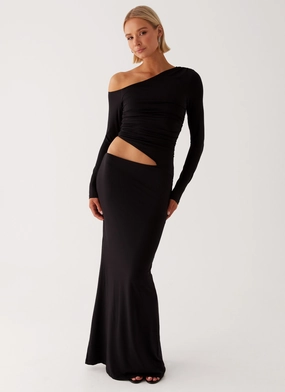 Crisp Silhouette Sleek and Sleek Good Vibrations Maxi Dress - Black
