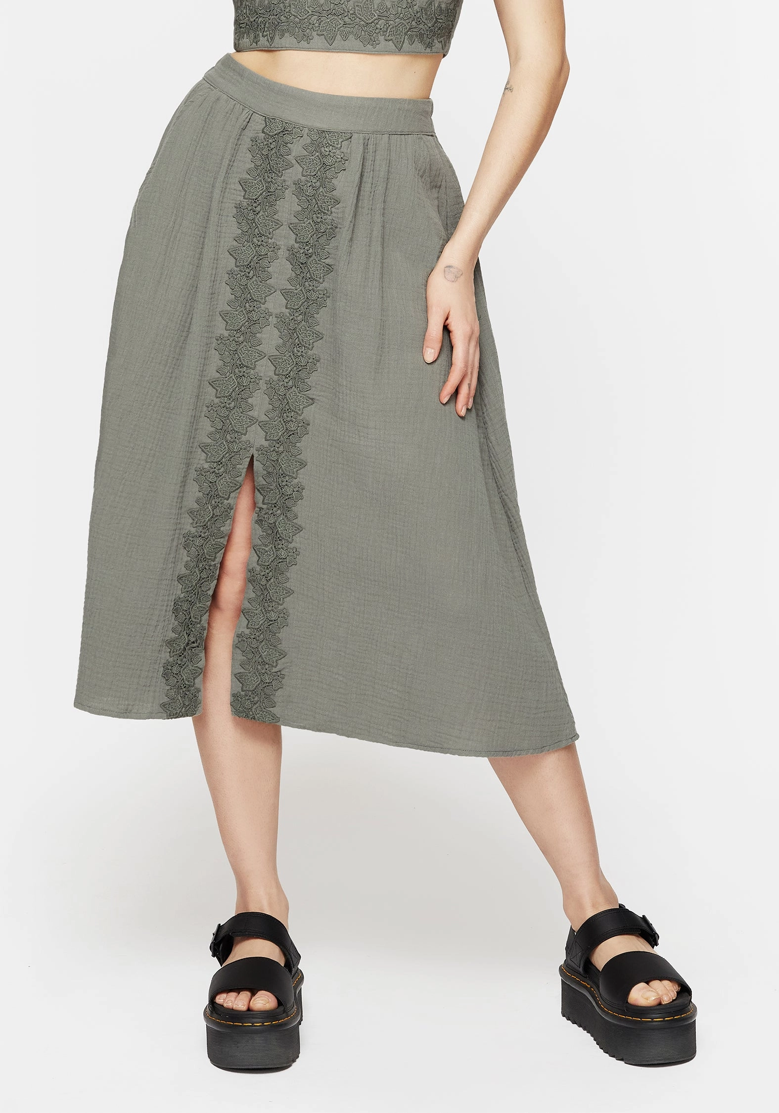 investment piece Alder Cotton Ivy Detail Midi Skirt
