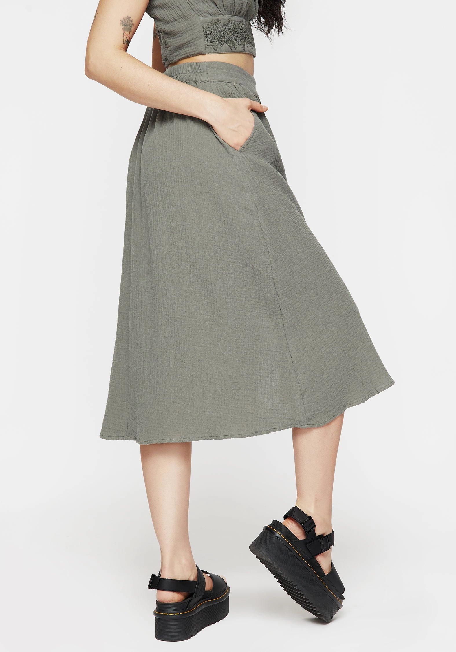 Alder Cotton Ivy Detail Midi Skirt Limited Release Editorial Look