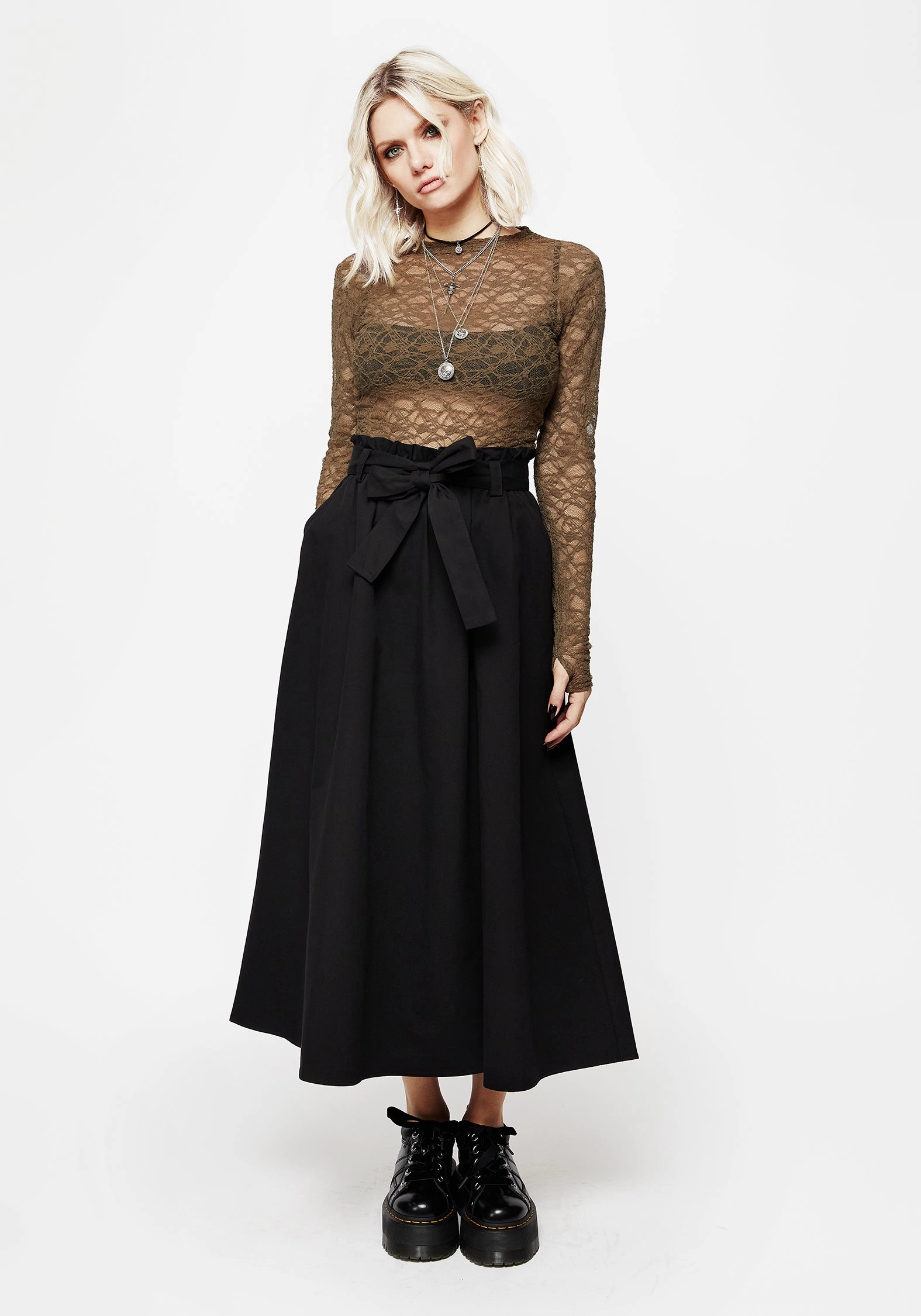 Strega Tie Belt Midaxi Skirt Elasticized Hem Anti Pilling Treatment