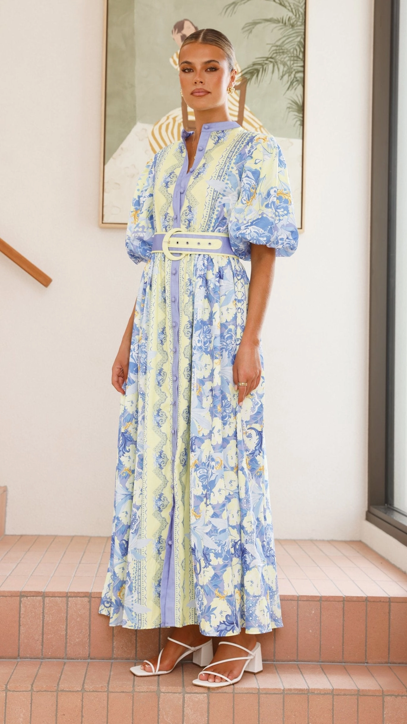 Claudelle Maxi Dress - Blue/Yellow ReversibleStyle Cozy Silhouette