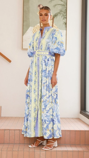 Claudelle Maxi Dress - Blue/Yellow ReversibleStyle Cozy Silhouette