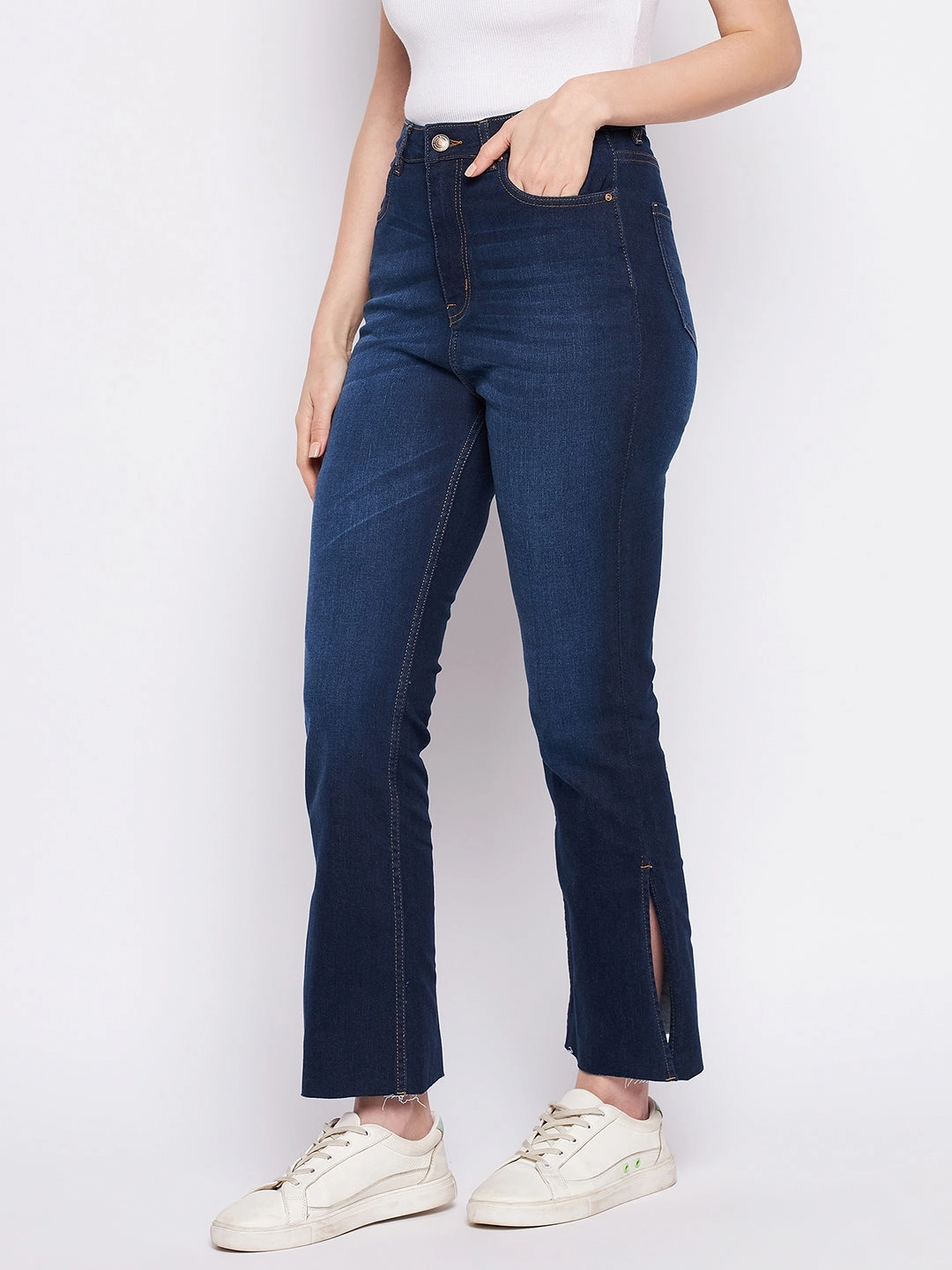 Madame Dark Blue Mid-Rise Boot -Cut Jean Relaxed Basics Evening Stroll Athlete Fit