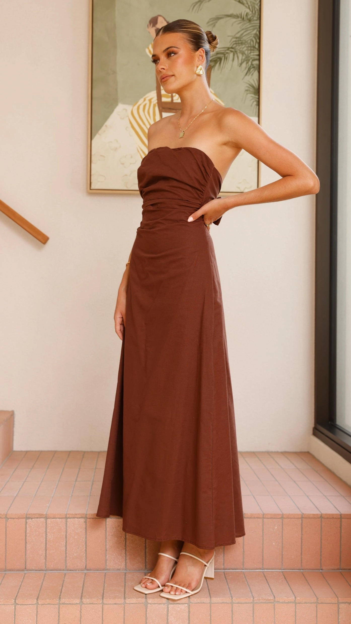 Bolivia Strapless Midi Dress - Chocolate Basic Warm