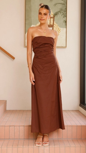 Bolivia Strapless Midi Dress - Chocolate Work Mood