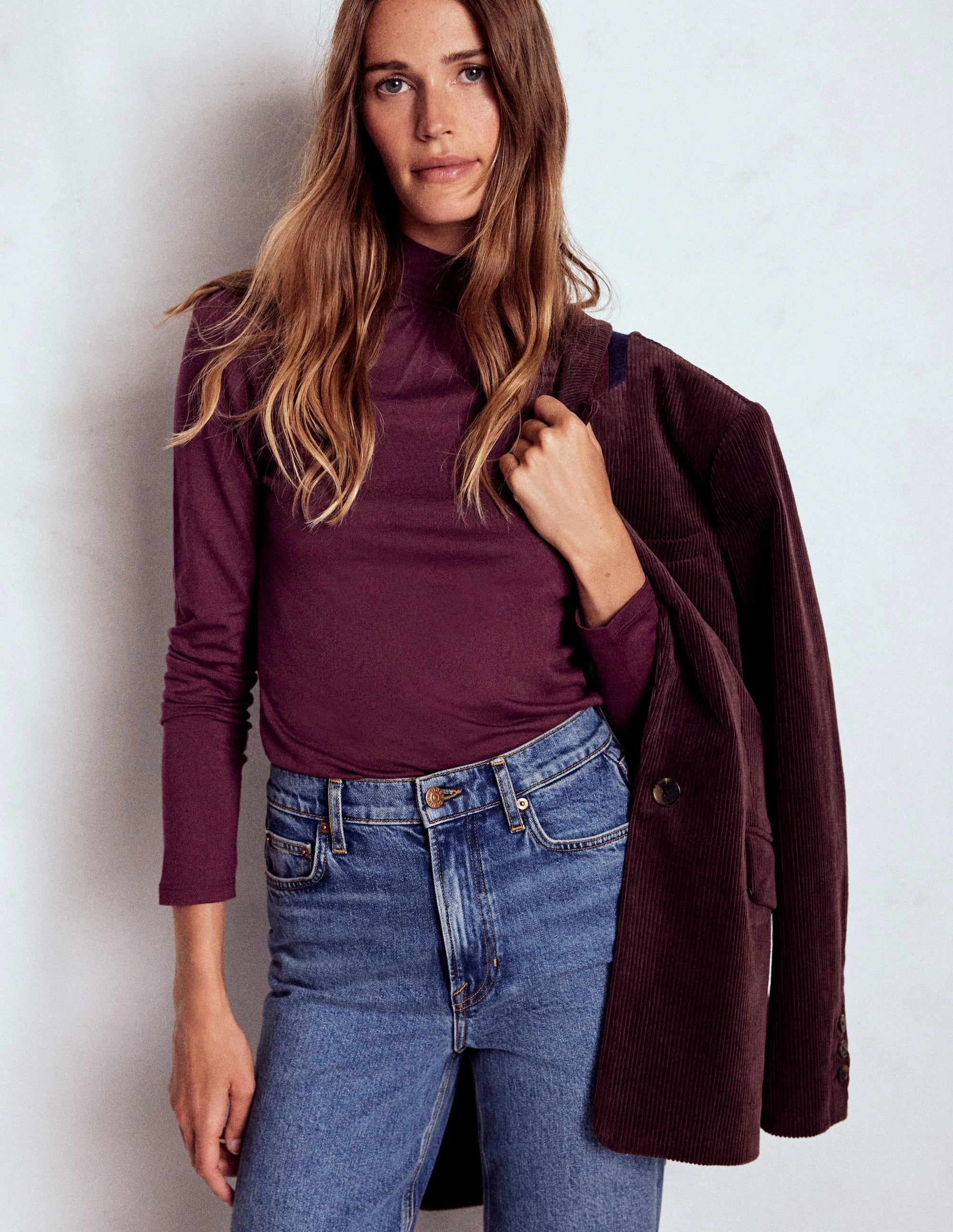 Adaptive Waistband Puff Shoulder Jersey Top-Dark Cherry