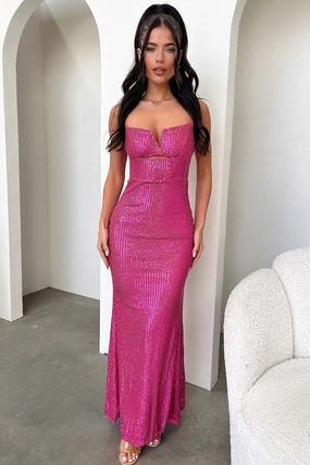 Premium Quality Day-To-Night Wear Bonnie Sequin Maxi Dress - Hot Pink