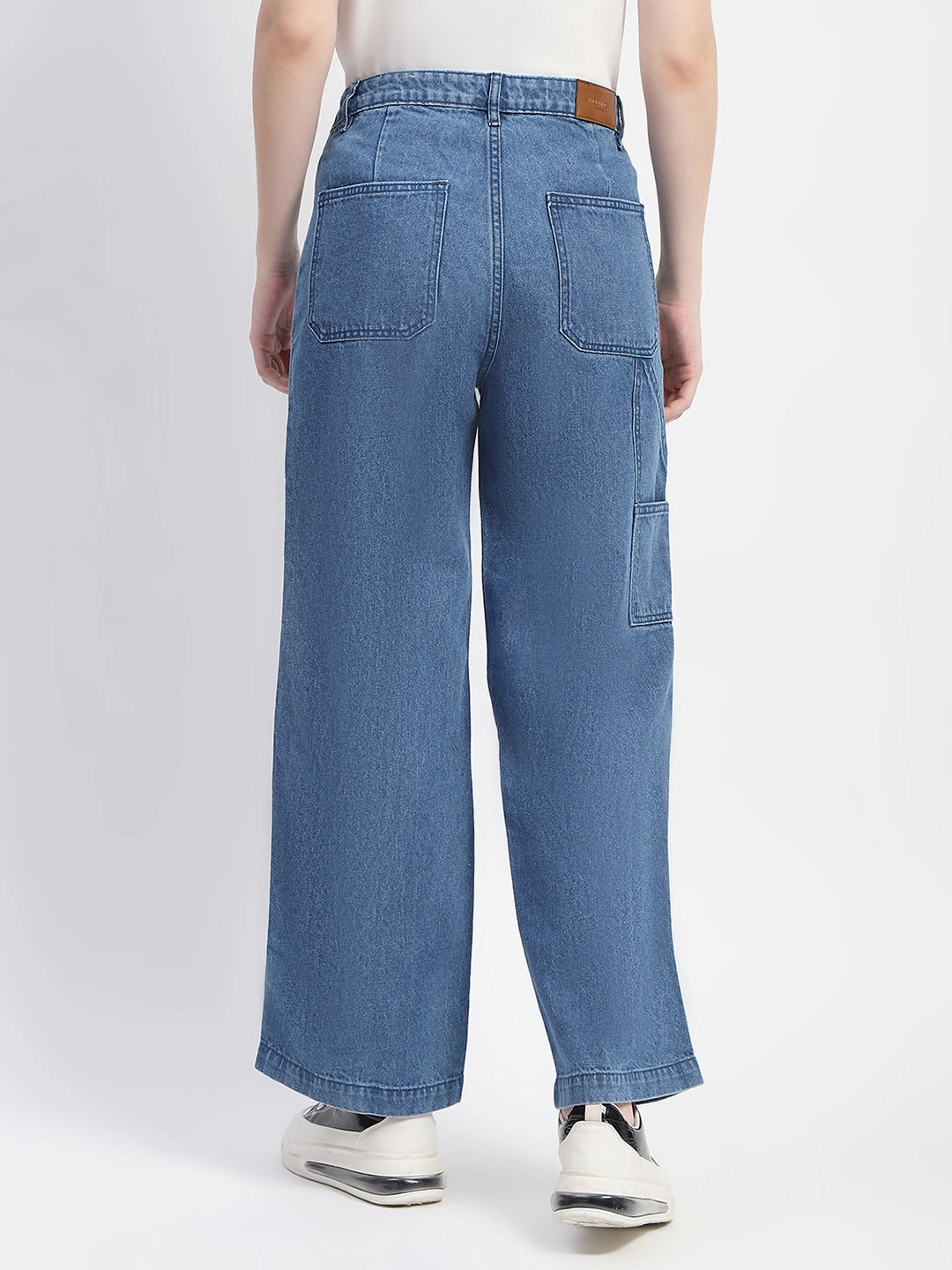 High Durability Madame Slant Pocket Flared Mid Blue Denim