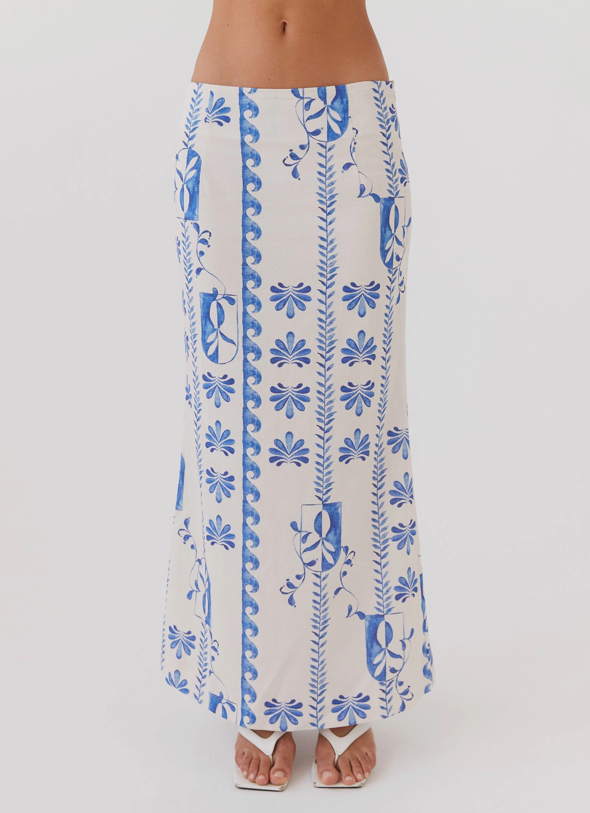 Born For Bordeaux Linen Midi Skirt - Floral Wave Comfortable Motion light colors
