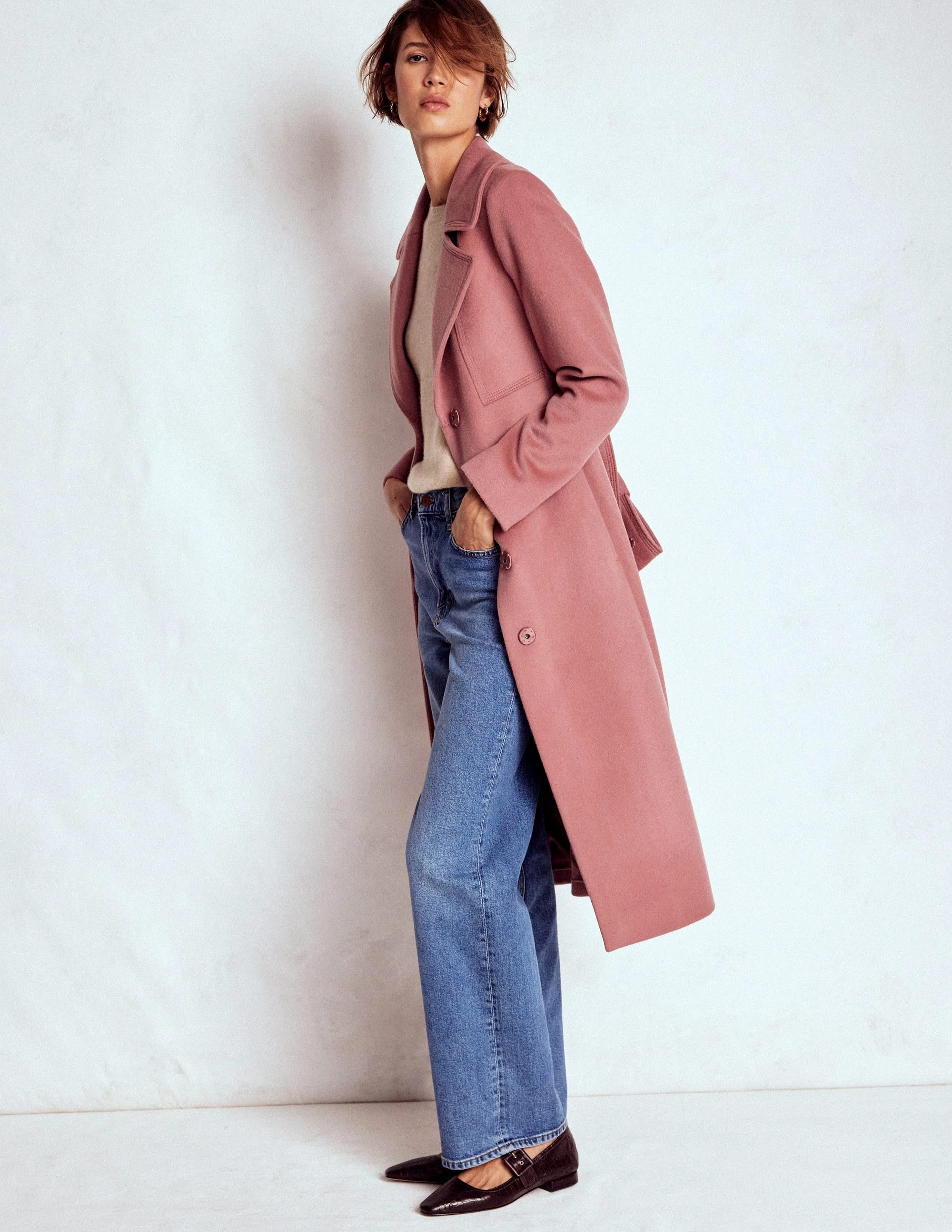 Minimalist Style Simple Comfort Bow Front Coat-Dusty Pink