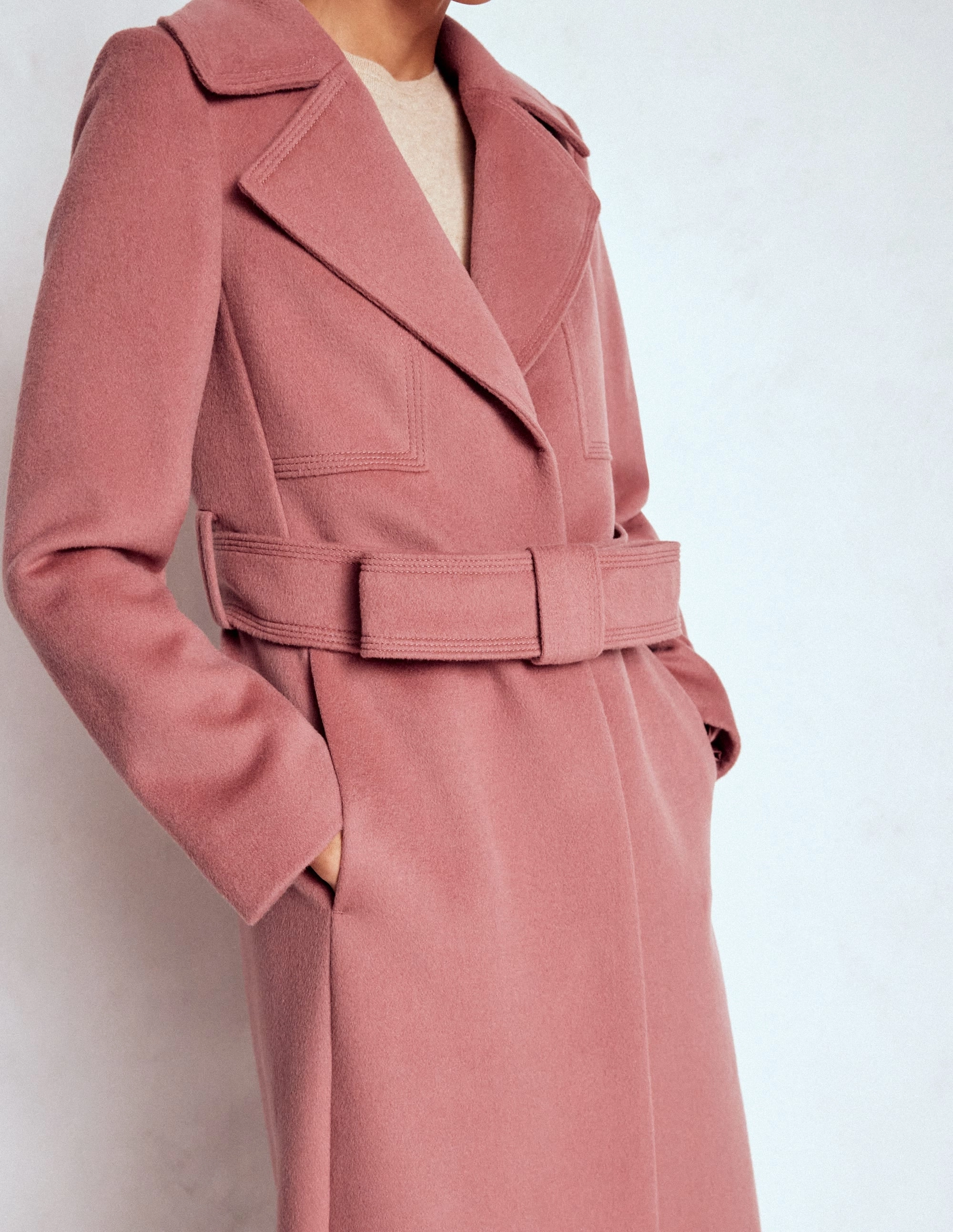 Smart Weather Style Aramid Fiber Blend Bow Front Coat-Dusty Pink