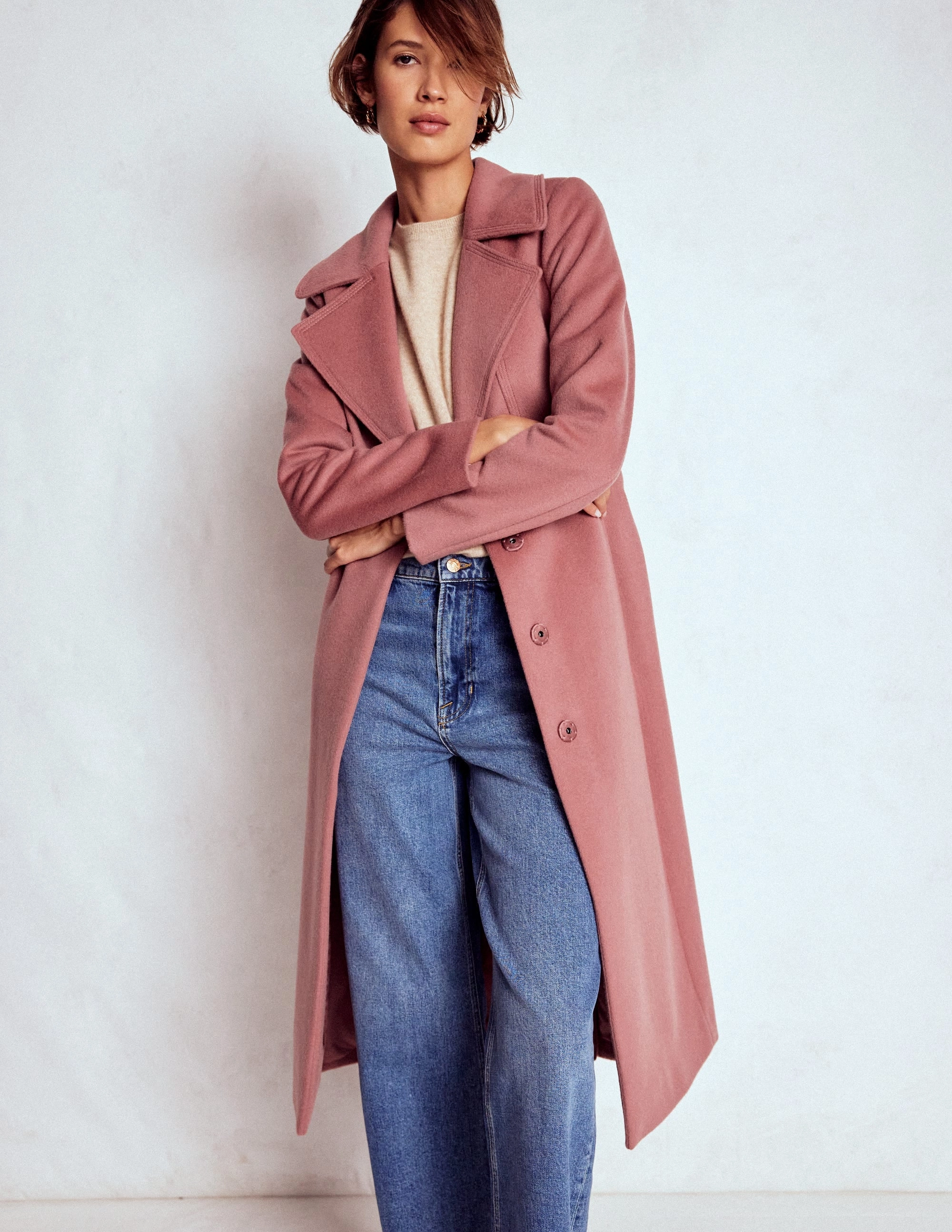 Cold Weather Gear Crisp Look Bow Front Coat-Dusty Pink