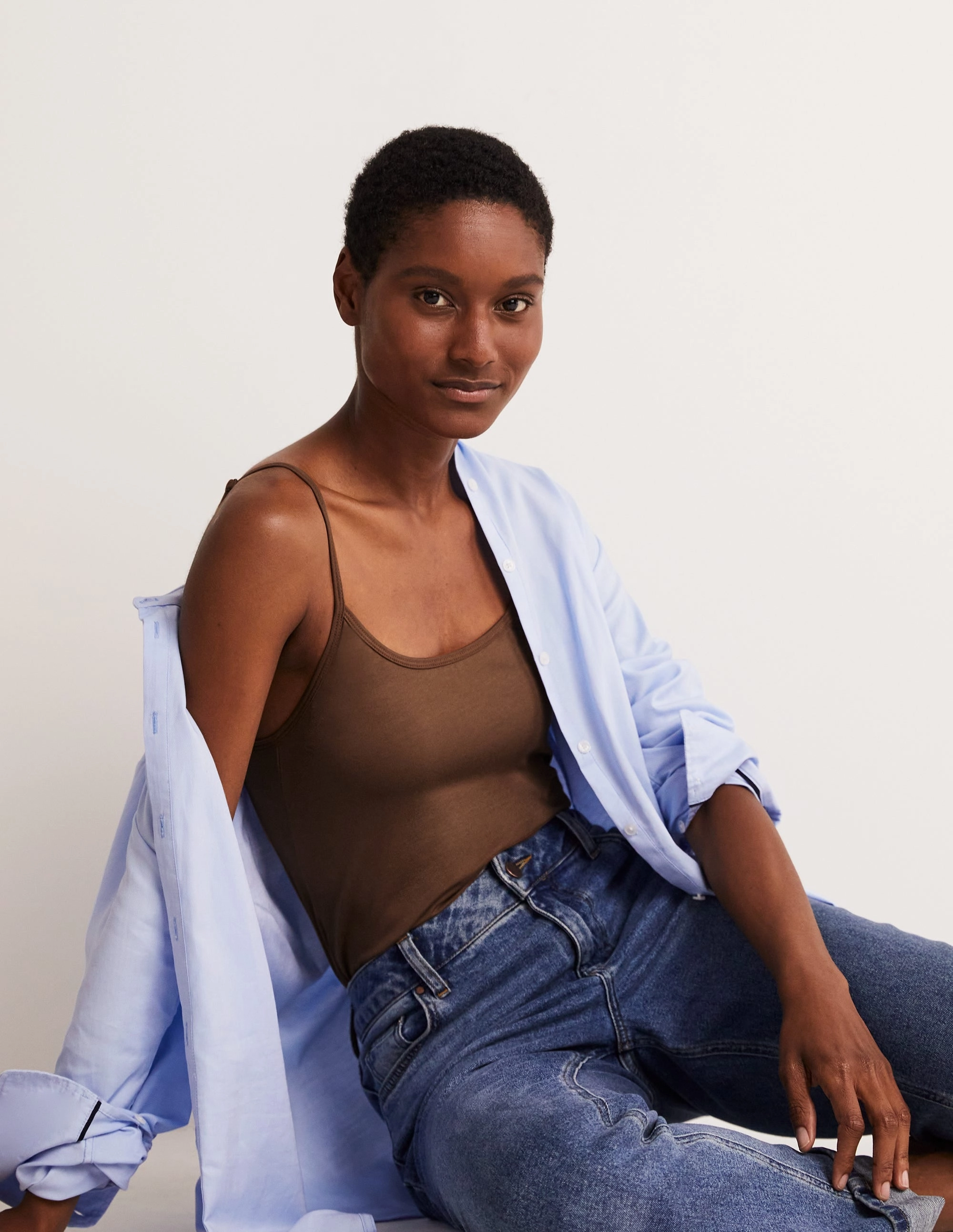 Plain Cami Top-Deep Brown Overlock Edging StretchKnit