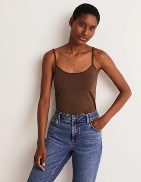 Plain Cami Top-Deep Brown Thermal Regulation Technology VentilatedMeshPaneling