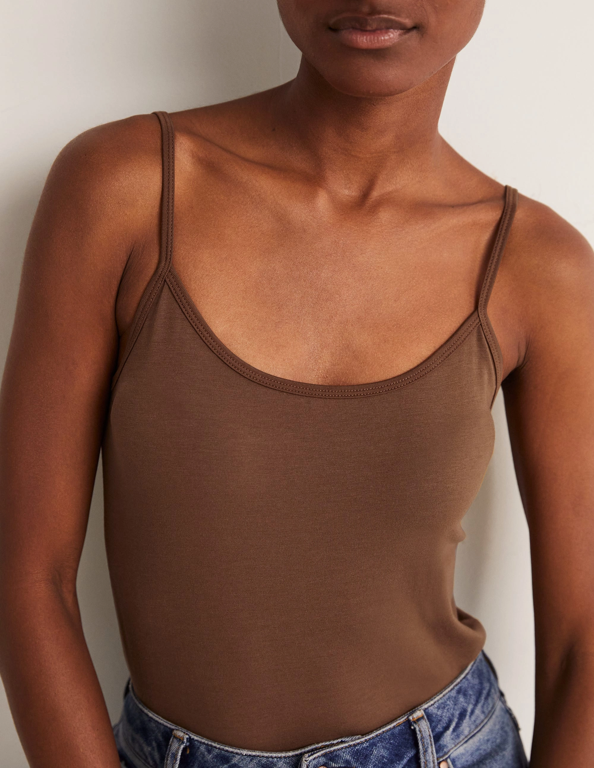 All Over Print Technique Plain Cami Top-Deep Brown