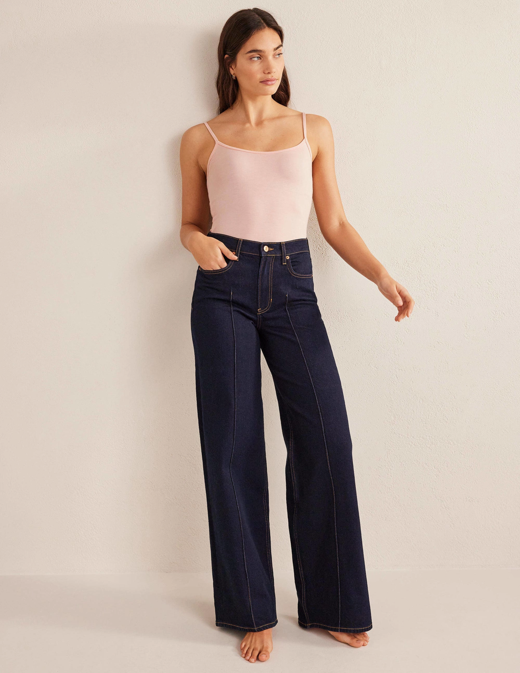Plain Cami Top-Light Beige Reinforced Shoulder Seams Luxurious Feel