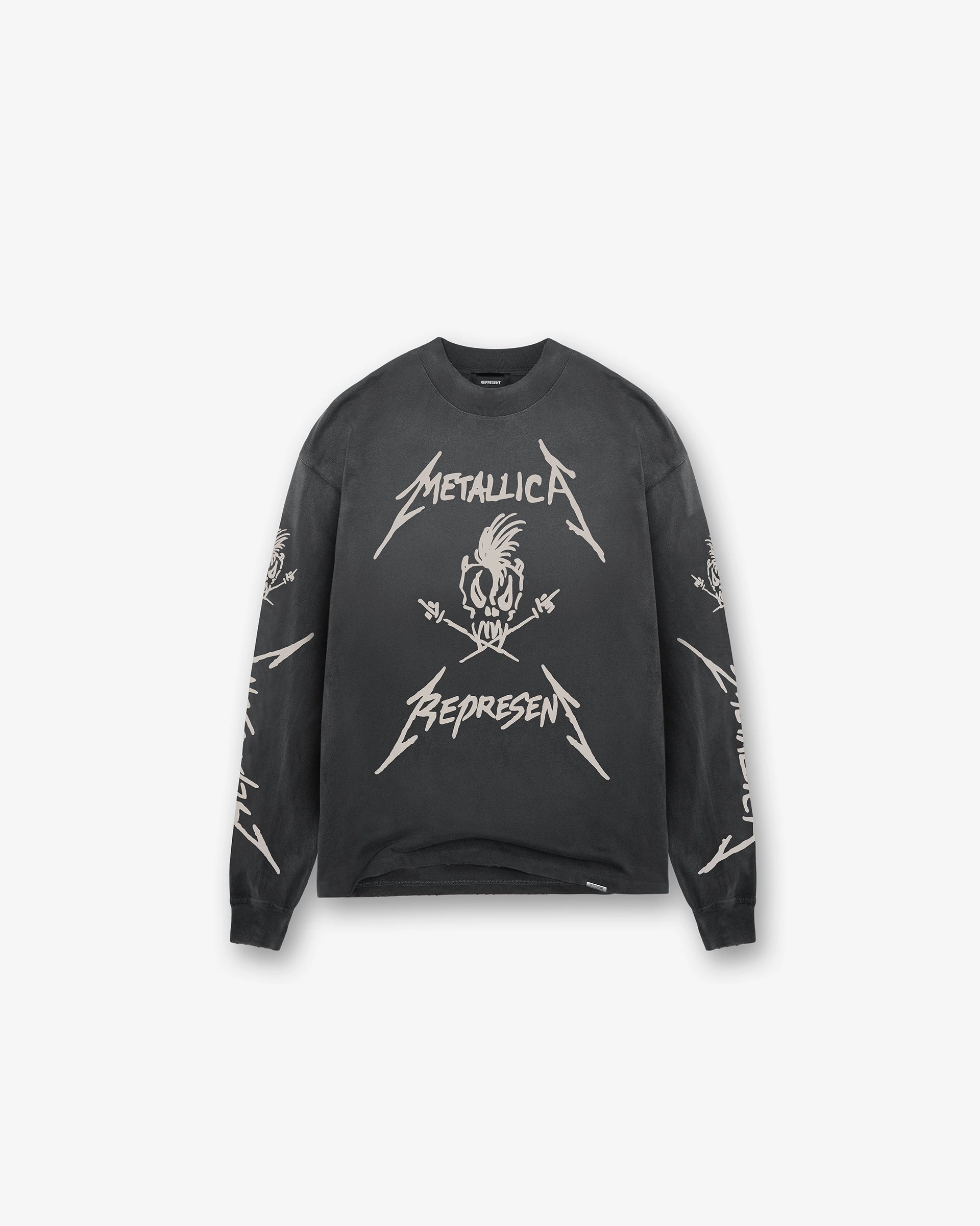 Represent X Metallica Garage Inc Long Sleeve T-Shirt - Stained Black Urban Fit Functional Wearable