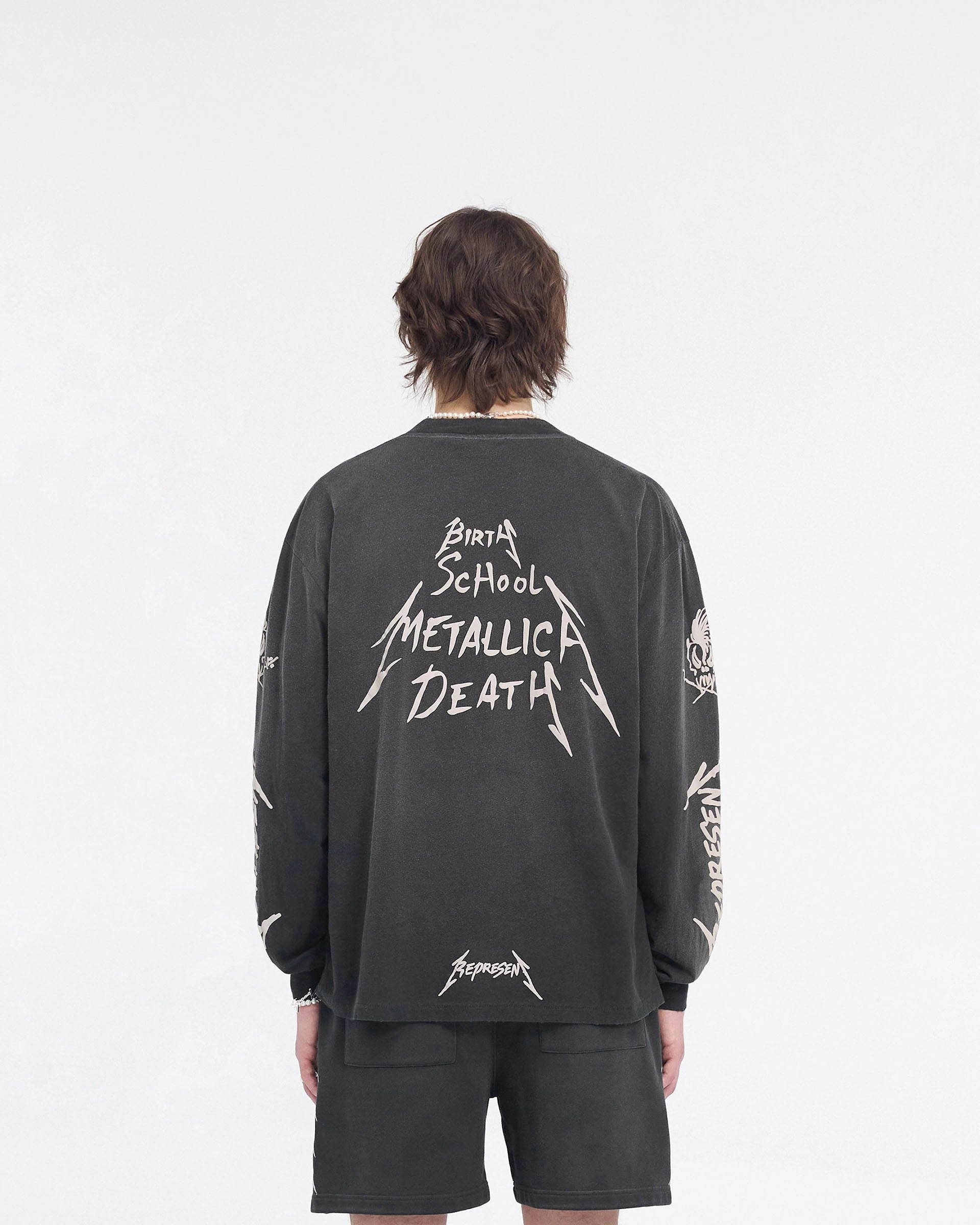 Casual Chic Look Essential Look Represent X Metallica Garage Inc Long Sleeve T-Shirt - Stained Black