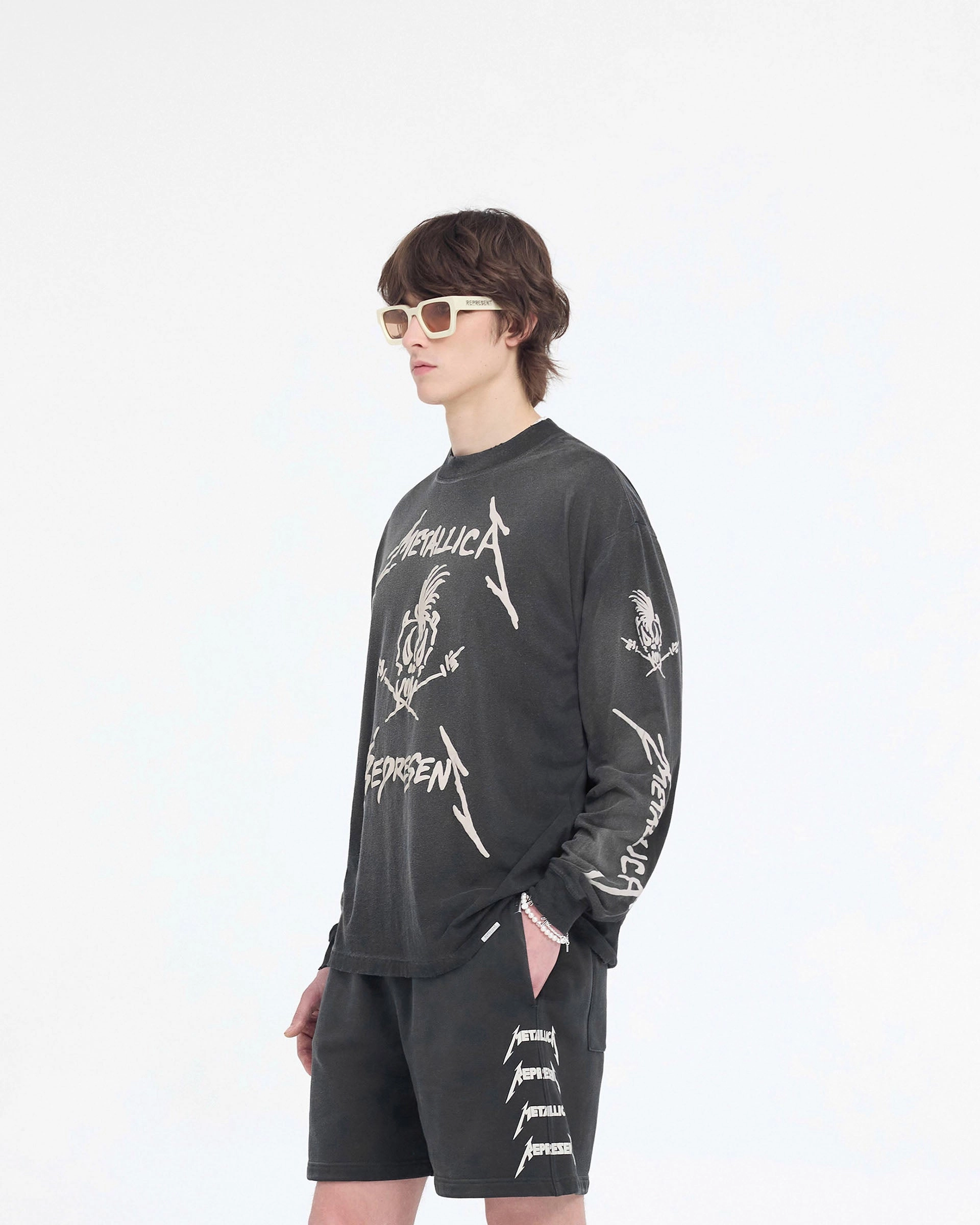 Represent X Metallica Garage Inc Long Sleeve T-Shirt - Stained Black Breathable Fit Wear