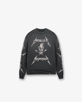 Represent X Metallica Garage Inc Long Sleeve T-Shirt - Stained Black Urban Fit Functional Wearable