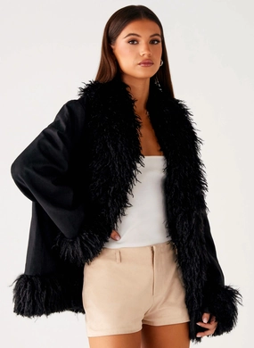 Multi Pocket No Static Carmelita Fur Trim Jacket - Black