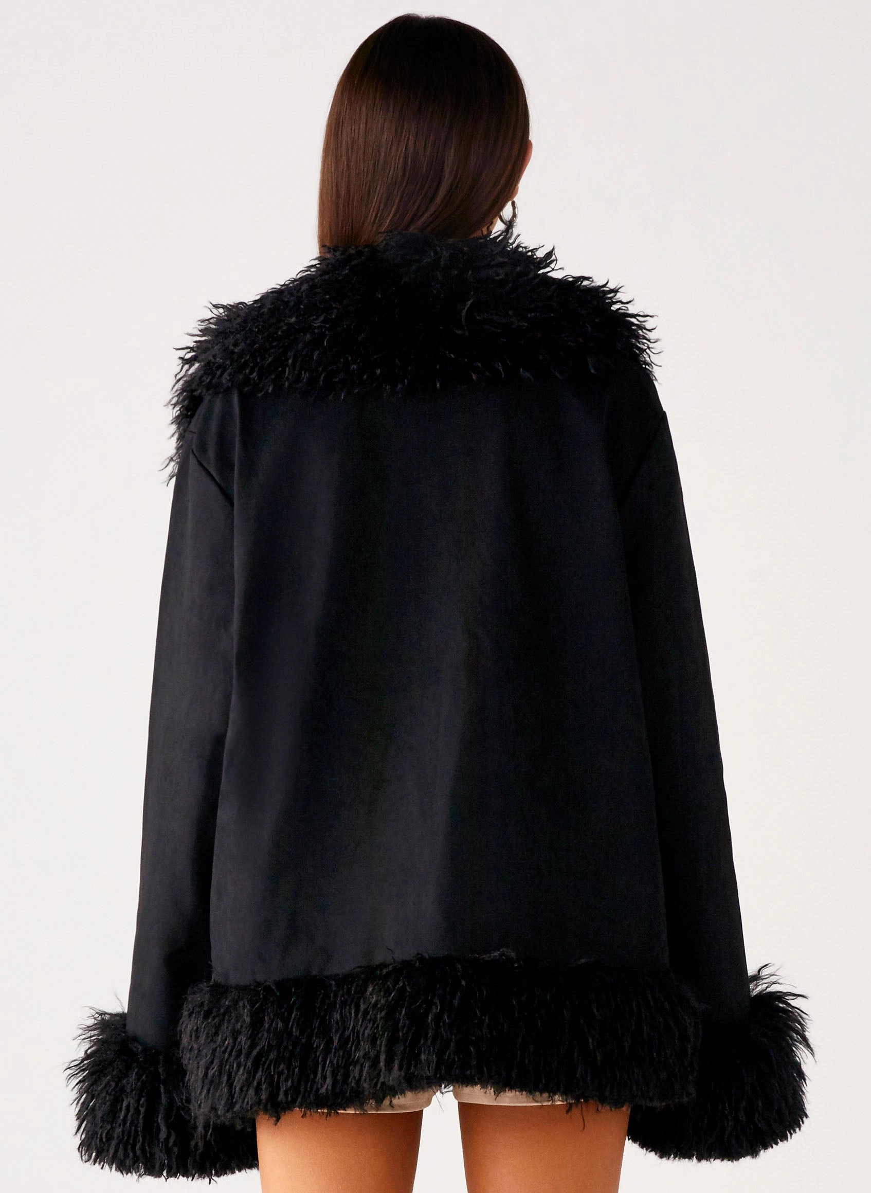 Eco Conscious Production Carmelita Fur Trim Jacket - Black