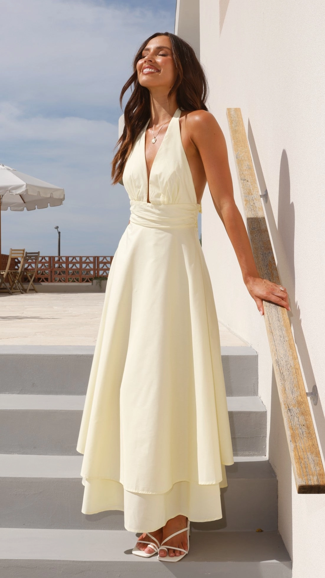 Move Free Kathy Halter Neck Maxi Dress - Lemon