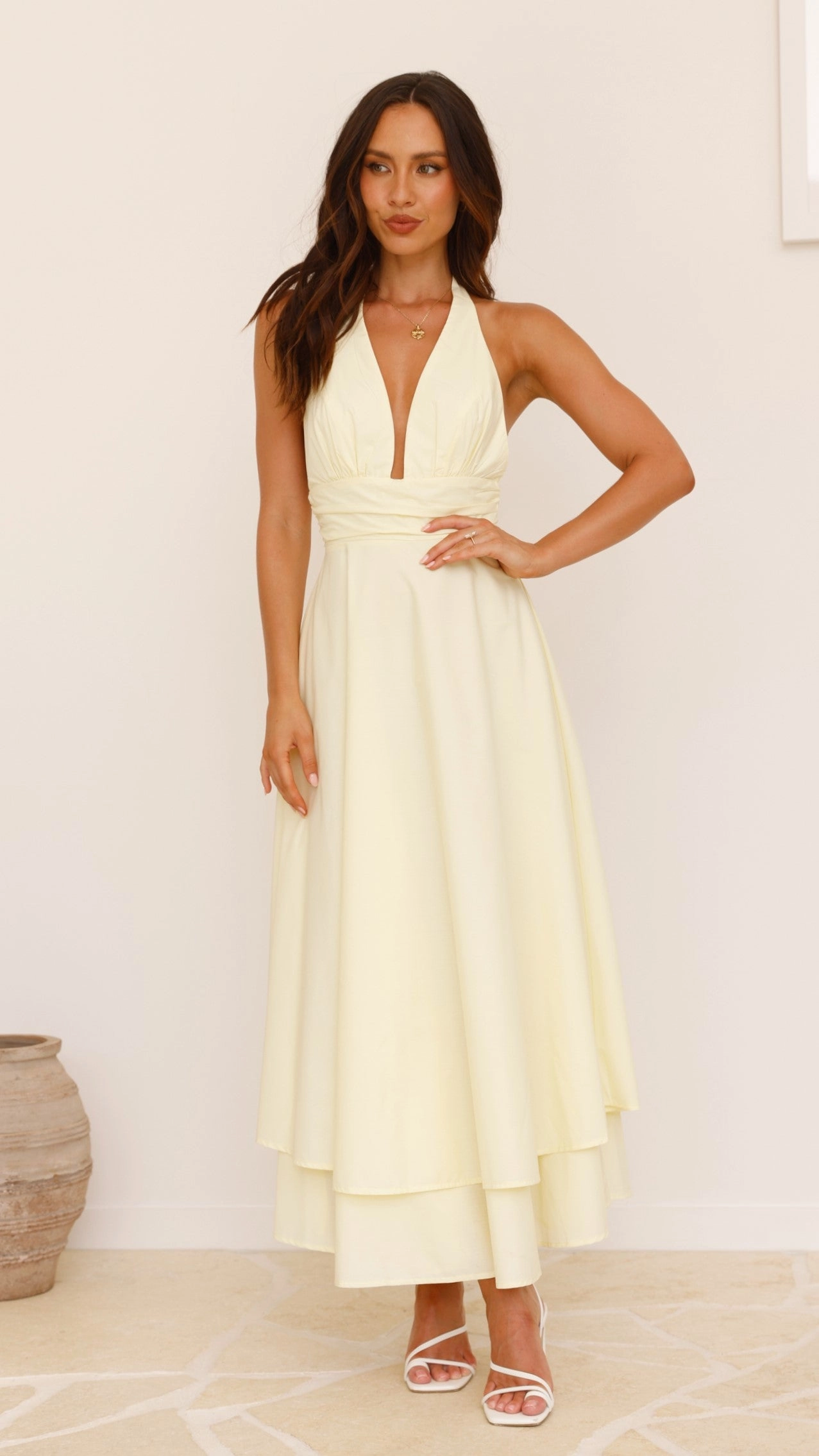 Kathy Halter Neck Maxi Dress - Lemon Comfortable Wear