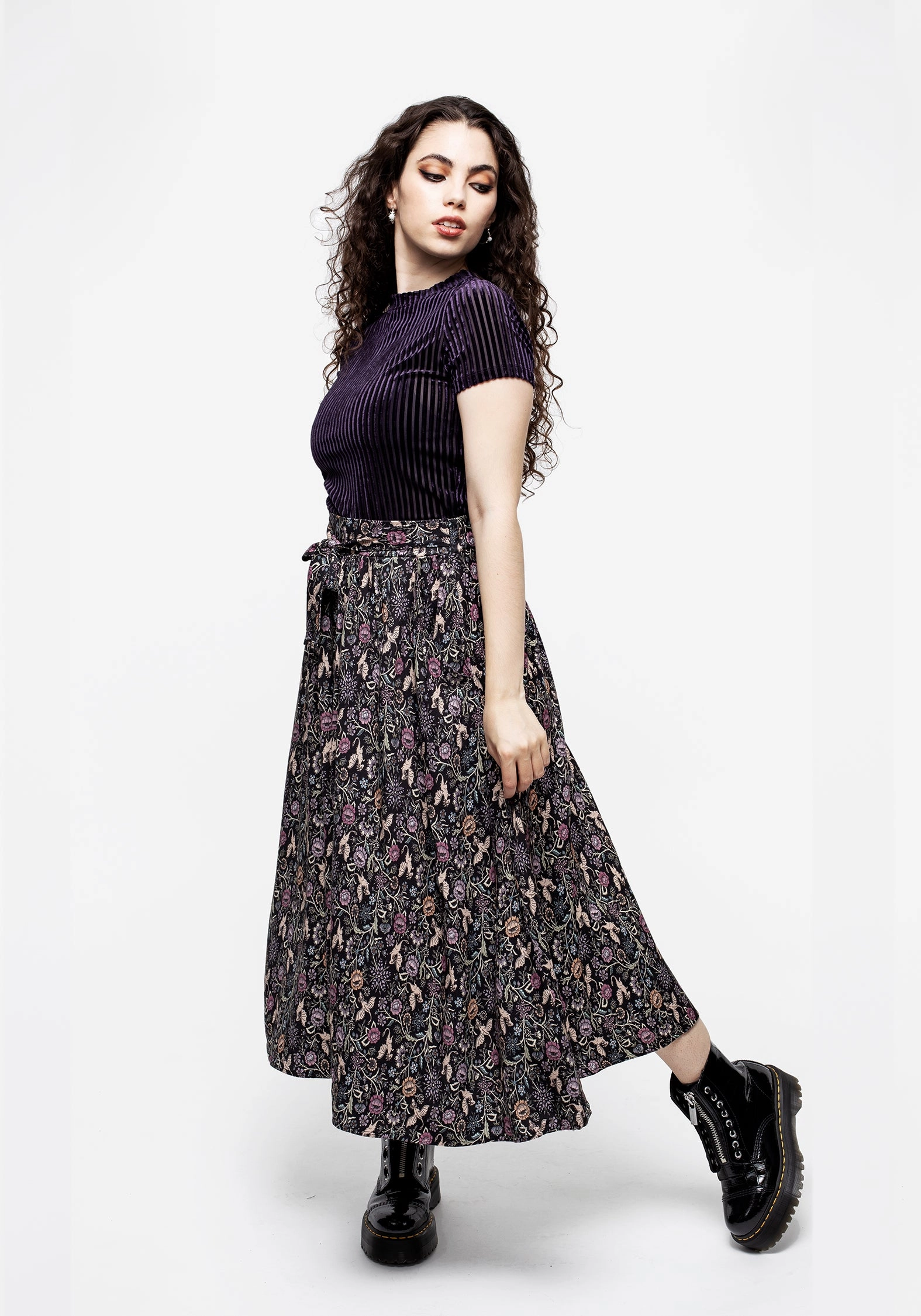 Snapdragon Tie Detail Midi Skirt Hemp Blend Soft Touch