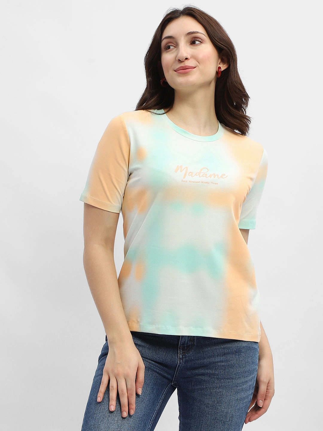 Madame Tie-Dye Orange Cotton T-Shirt Sleek Comfort Comfortable fit