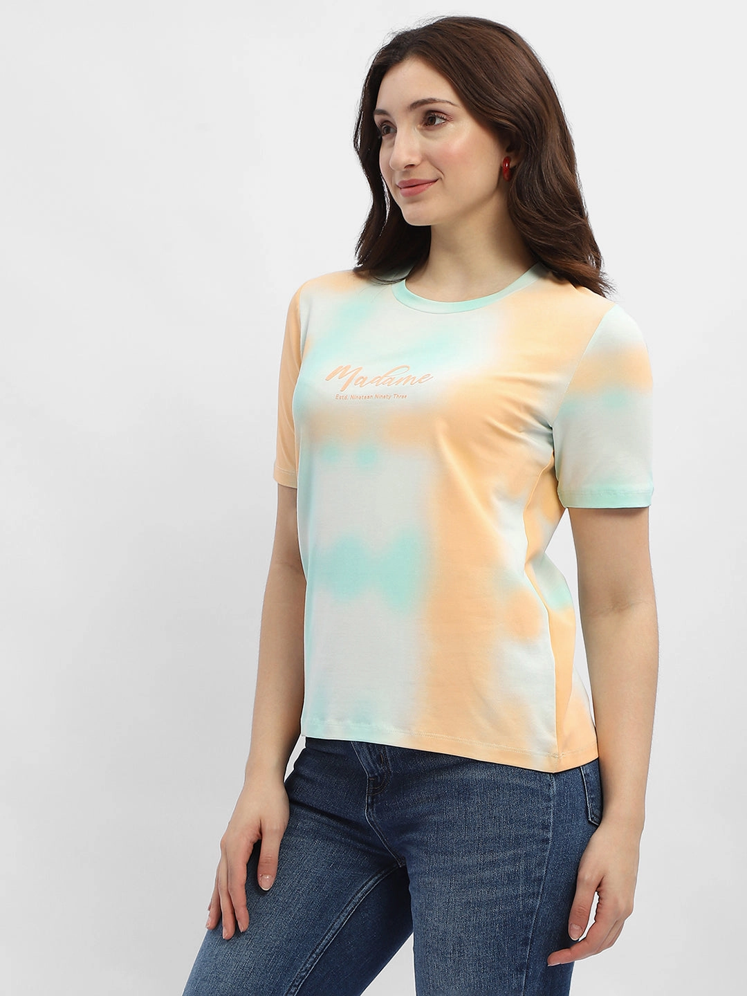 AllWeatherComfort Yarn Dyed Stripes Madame Tie-Dye Orange Cotton T-Shirt
