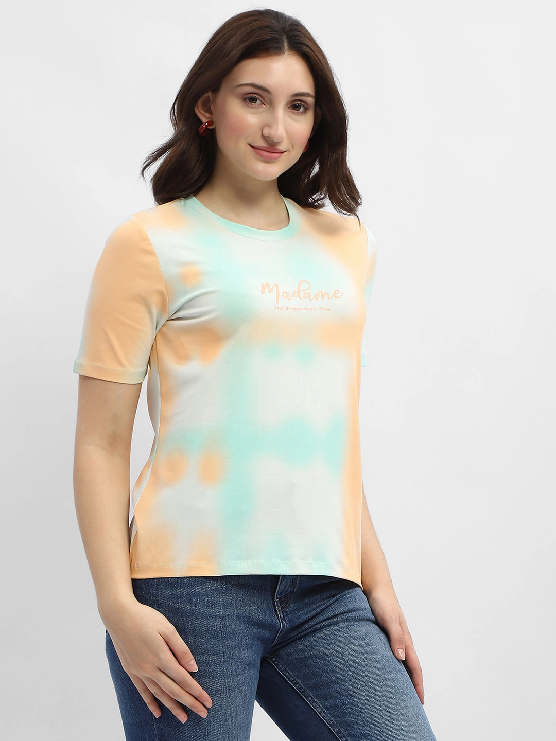 Chafe Free Armhole Quick Fit Performance Madame Tie-Dye Orange Cotton T-Shirt