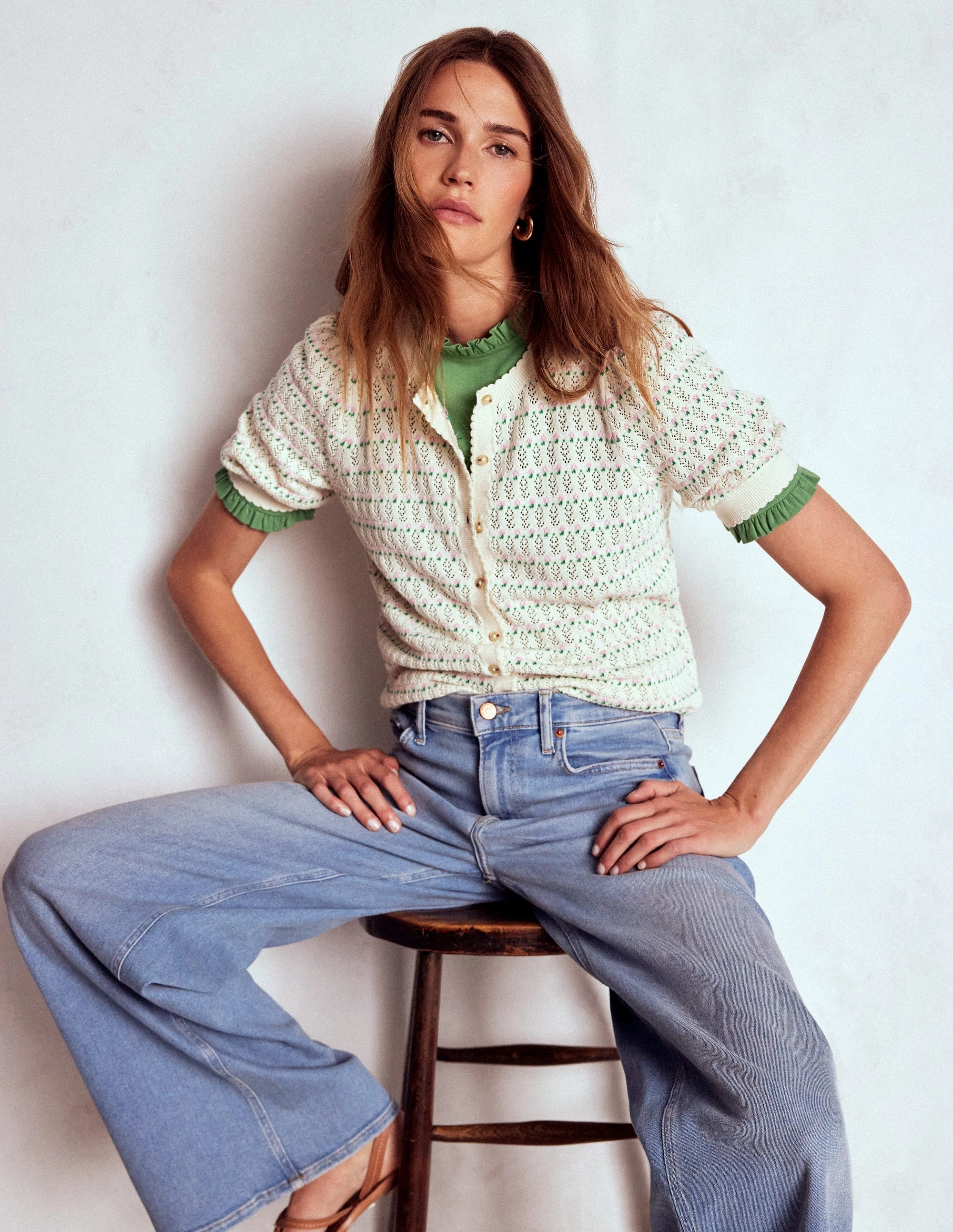 Supersoft Frill Detail T-shirt-Newt Green WrinkleResistant Cloth Summer Style