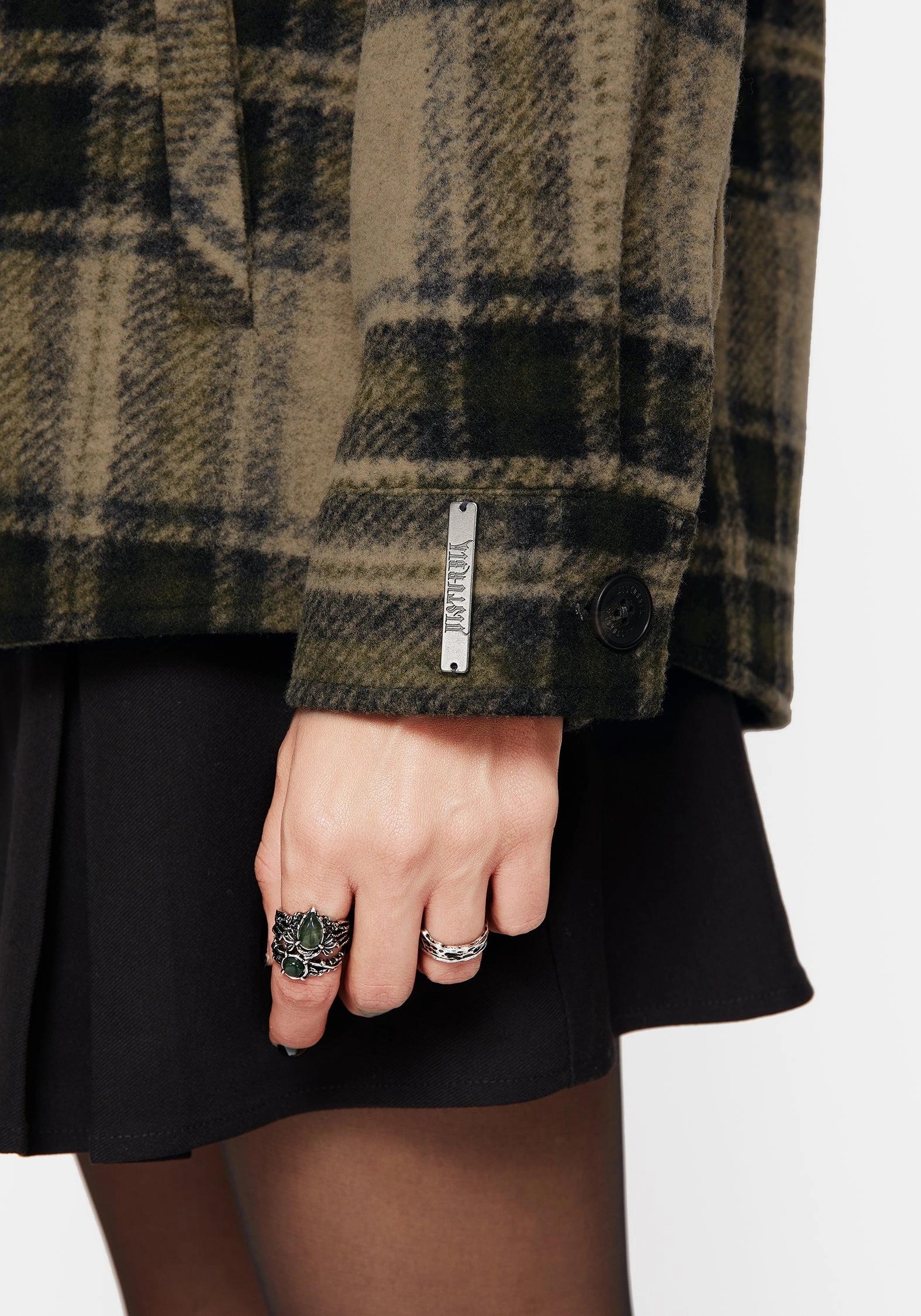 WaterRepellentFabric Trellis Hooded Pocket Check Shacket - Green