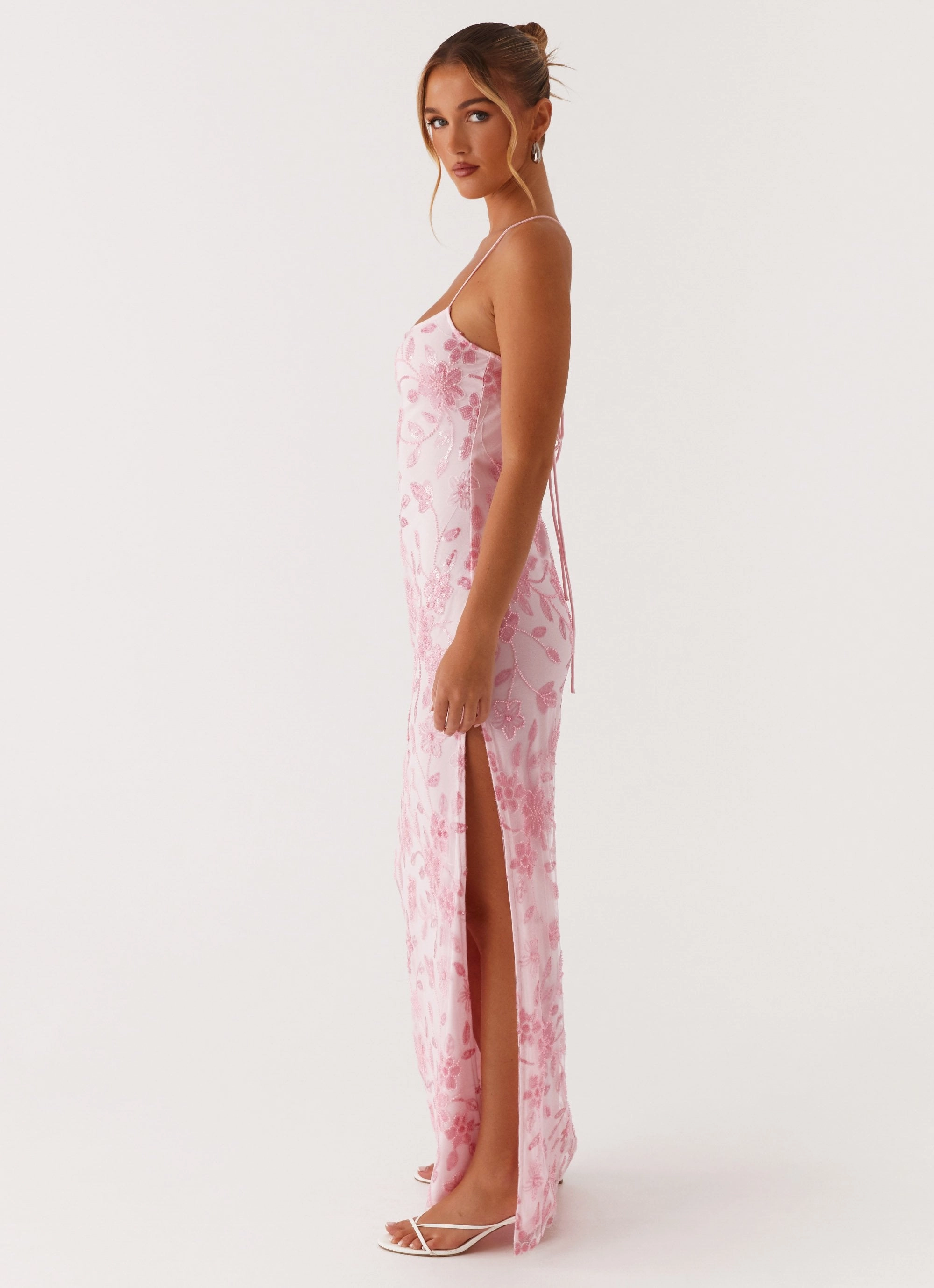 Bright Lights Beaded Maxi Dress - Pink Subtle Motion