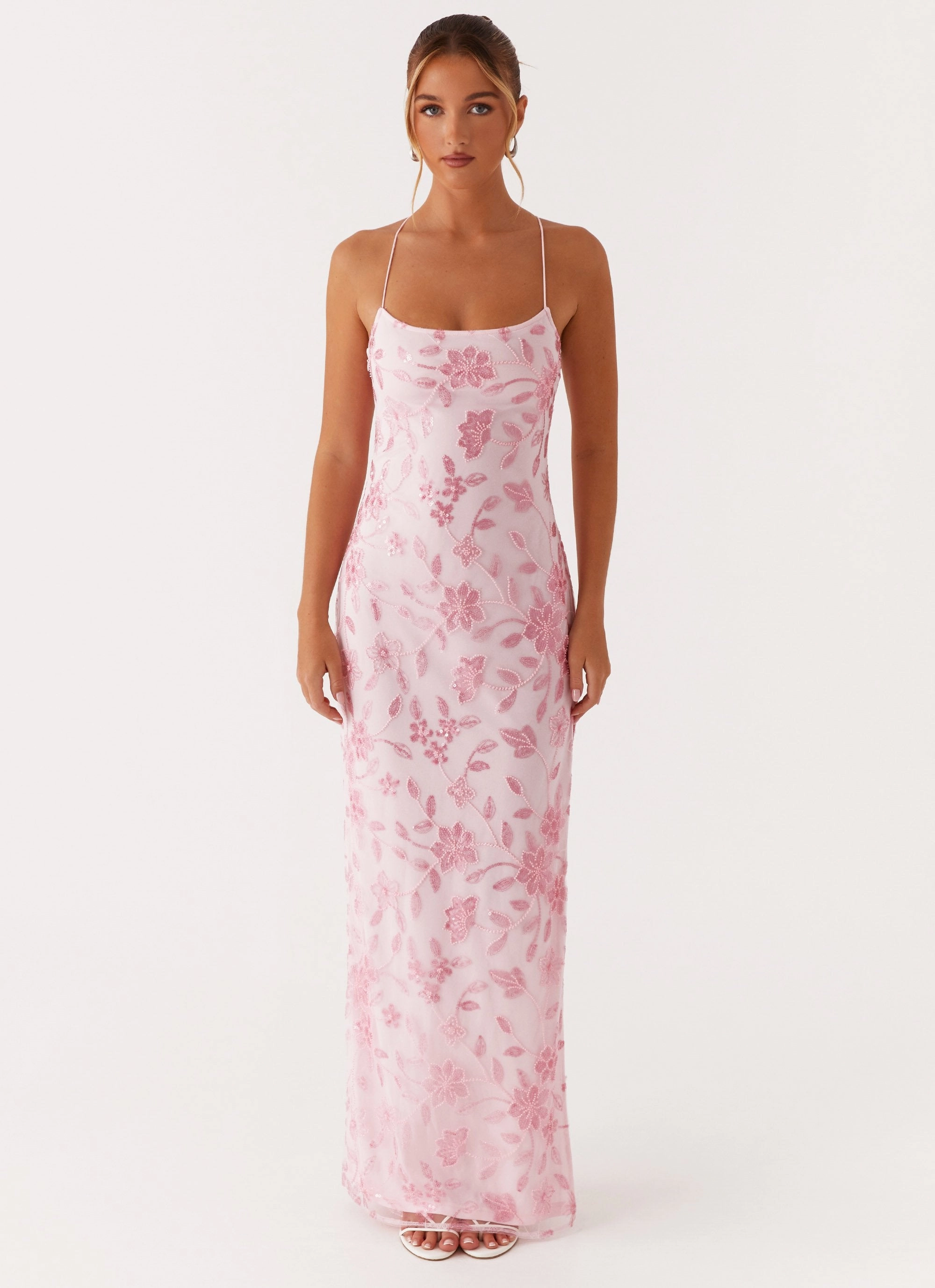 Bright Lights Beaded Maxi Dress - Pink Bride Friend Gentle Stitch