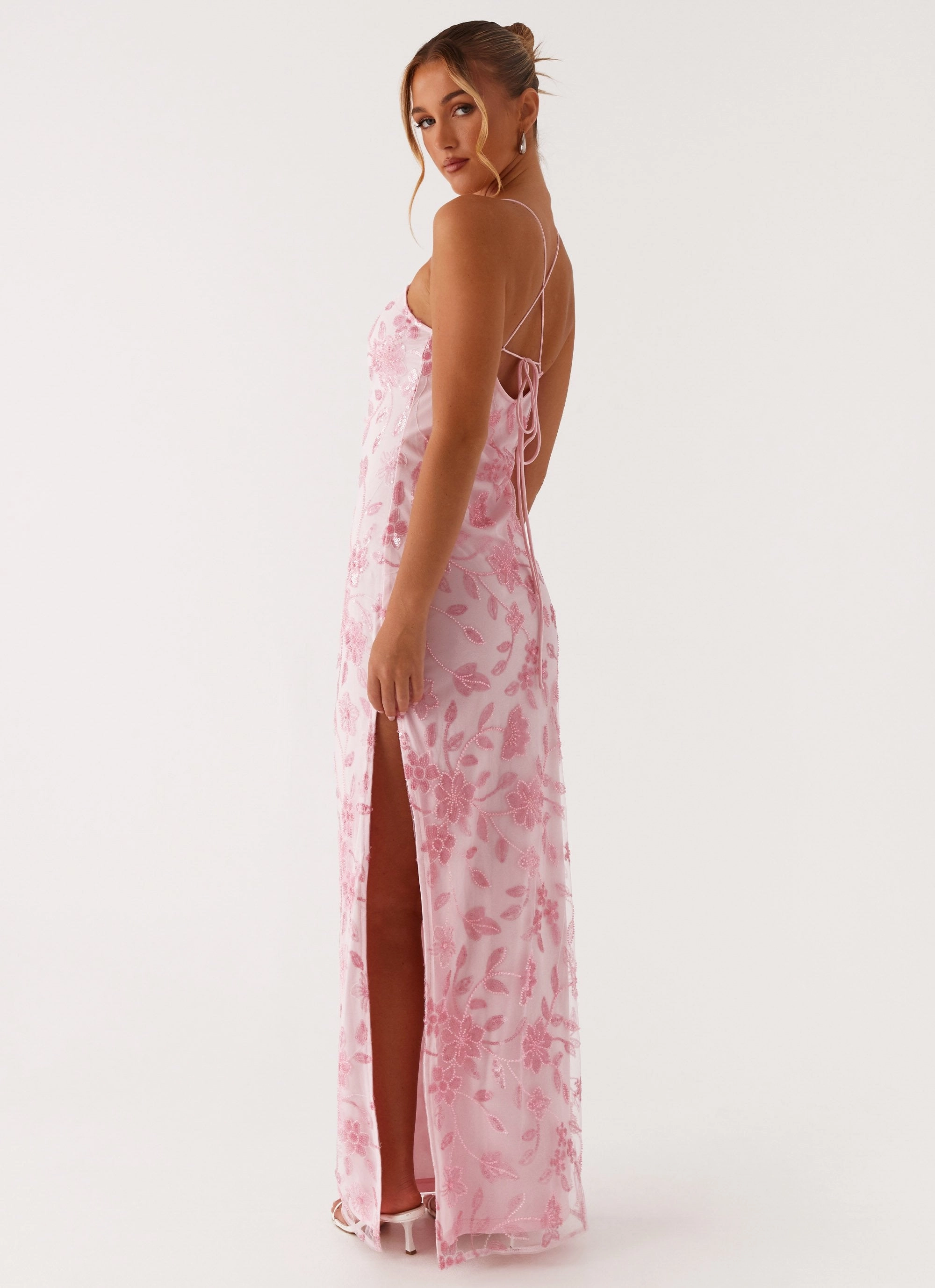 Bright Lights Beaded Maxi Dress - Pink Work Pairing Midi-Length
