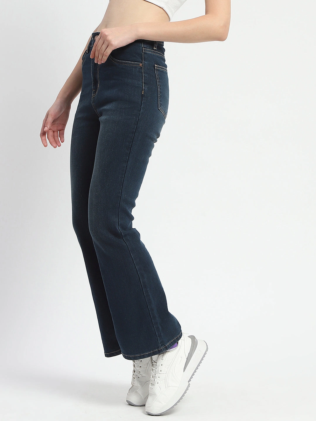 Winter Warmth Professional Wear Madame Stone Wash Flared Blue Cotton Denim