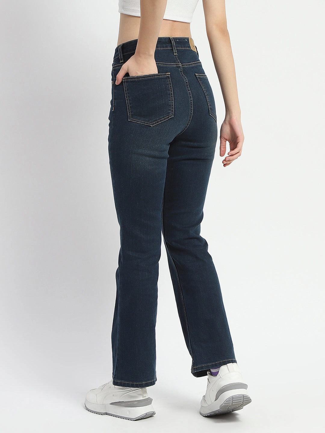 Madame Stone Wash Flared Blue Cotton Denim Street Vibe