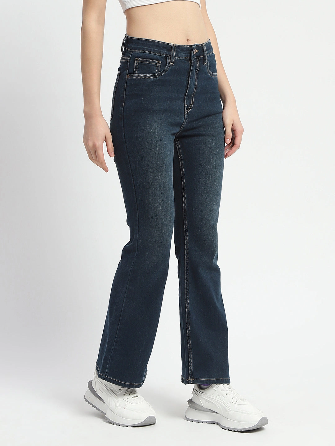 Madame Stone Wash Flared Blue Cotton Denim Layer Ready Traveler Gear Summer Vibes Fashion Lover