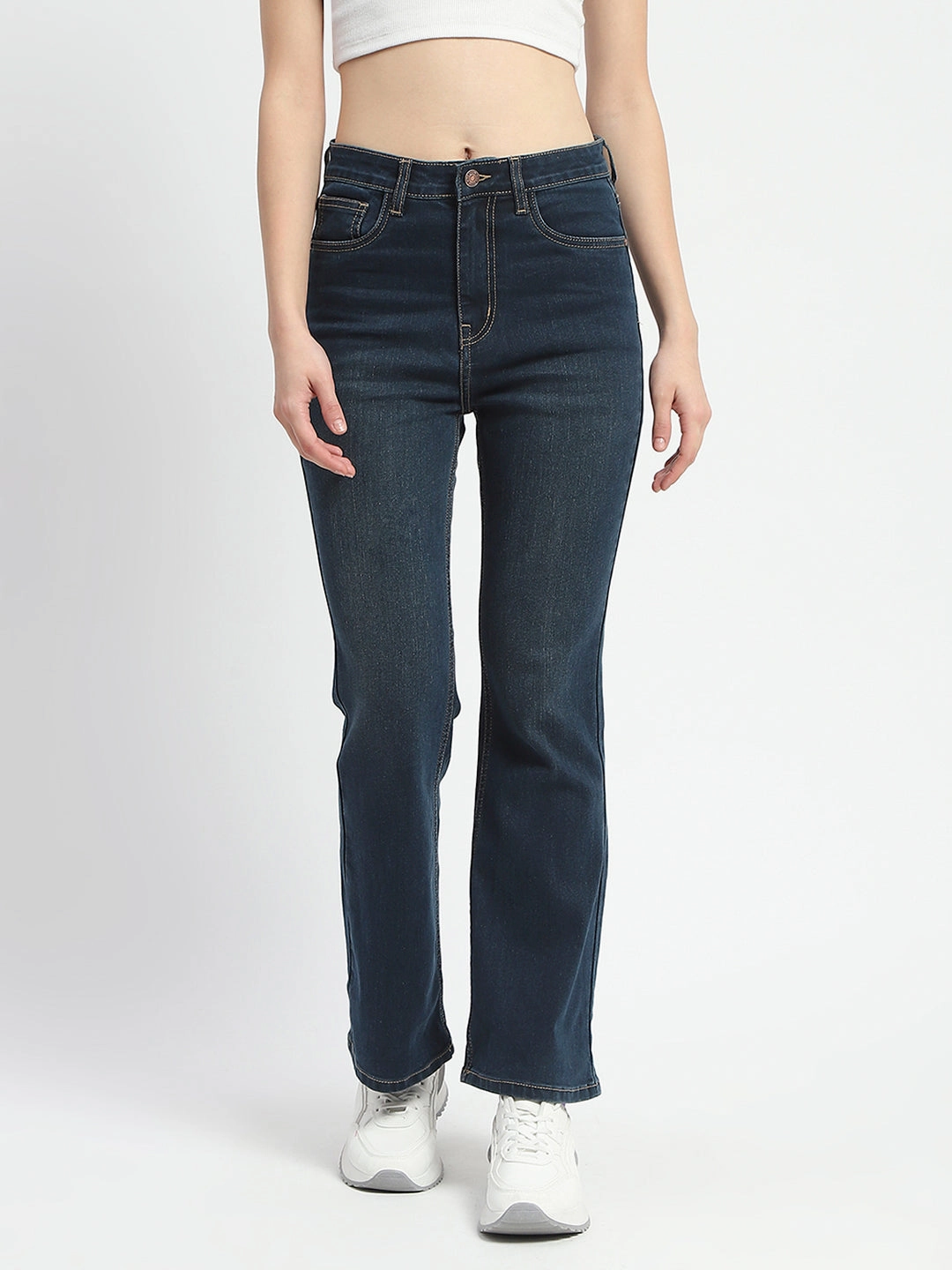 Basic Piece Madame Stone Wash Flared Blue Cotton Denim