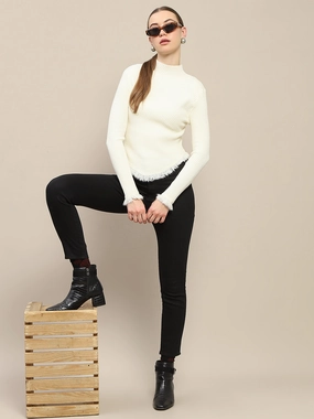 Madame Fur Cuffs and Hem Beige Sweater Snuggle Wear
