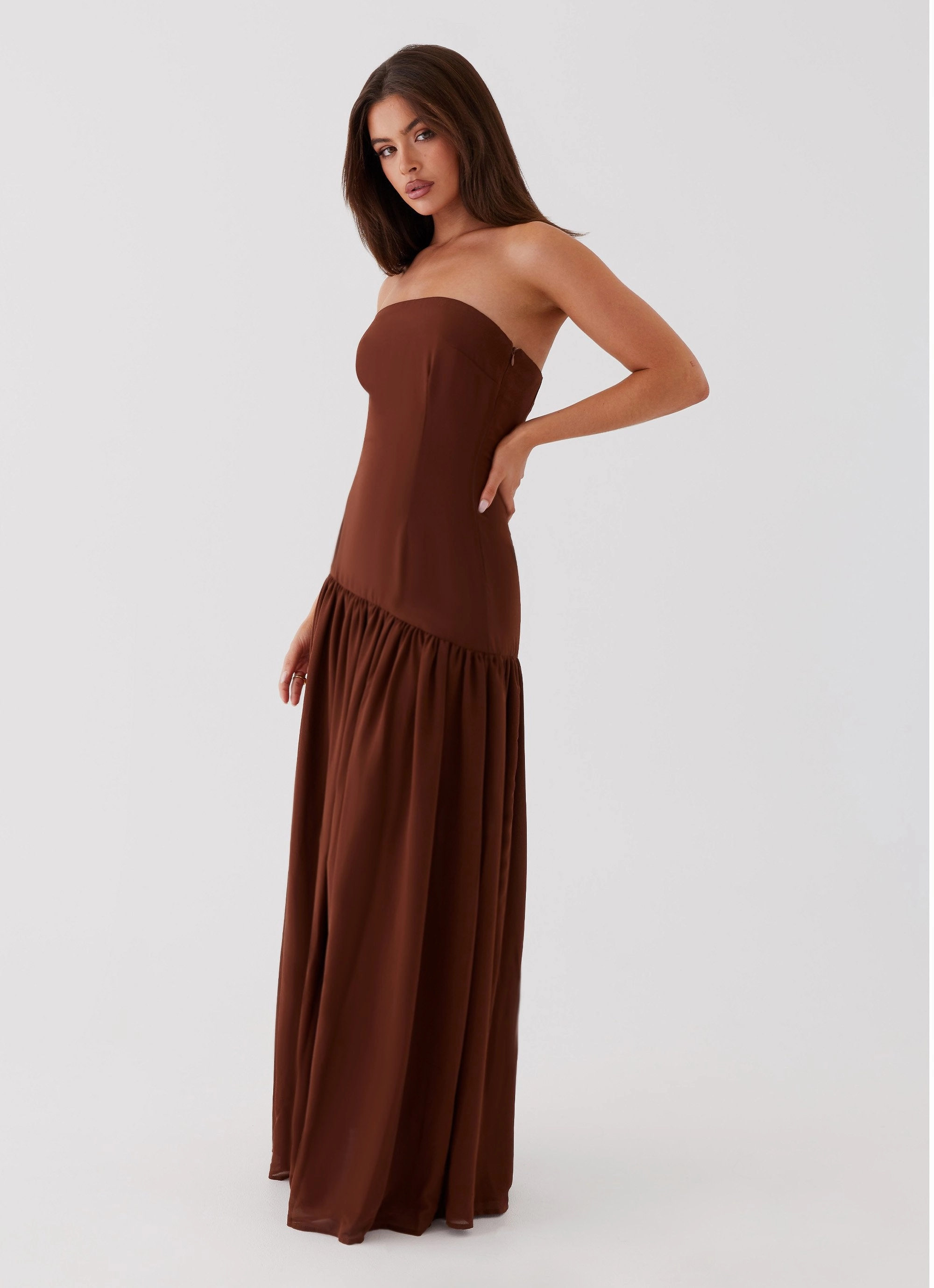 BiasCutSilhouette Eden Strapless Maxi Dress - Brown